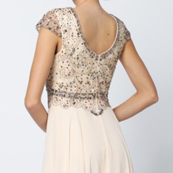 NEW FLOOR LENGTH A-LINE POLYESTER DRESS EMBROIDERED WITH RHINESTONES JT 657 - Picture 7 of 8